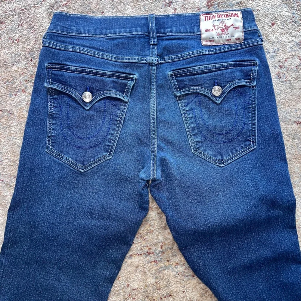 EUC‼️True Religion Ricky Relaxed Straight Jeans Dark Wash Blue Denim Mens 32x32